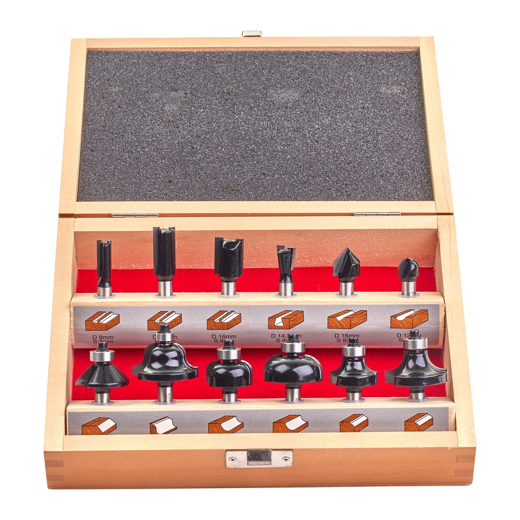 Frezy do drewna z trzpieniem 8mm - zestaw 12 sztuk Milwaukee | Router bit set - 12 pcs